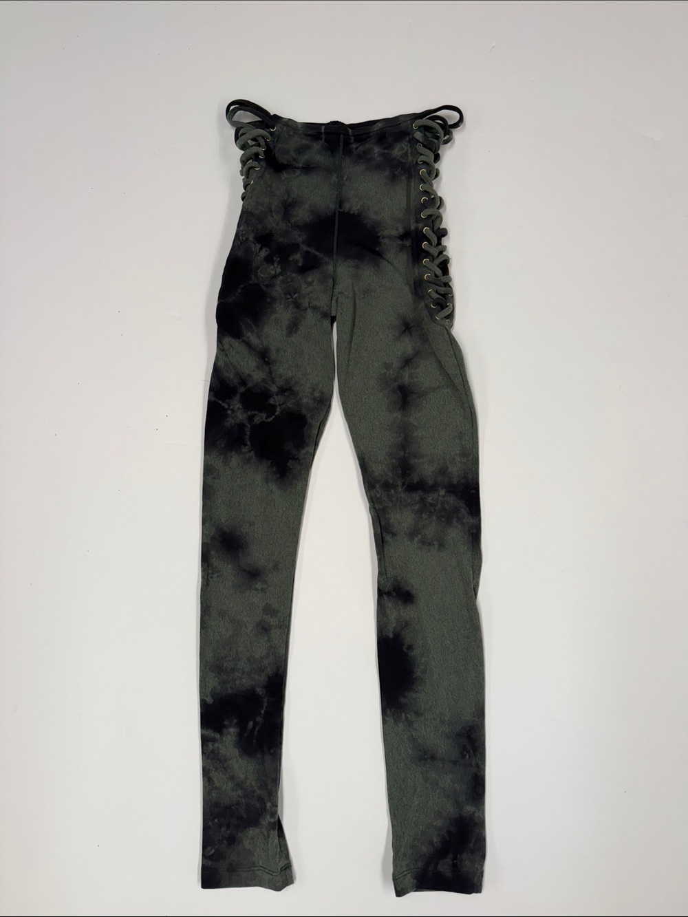 Blue Life Olive and Black Tie-Dye Lace-Up Leggings